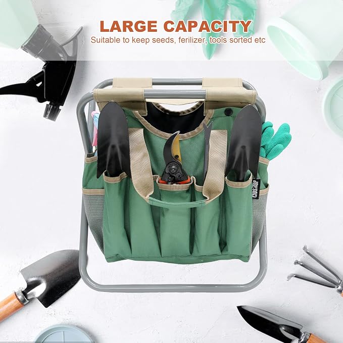 MDSTOP Folding Gardening Stool with Detachable Storage Tote Bag, Gardening Tools Set Organizer for Fishing Outdoor Sports Hiking Camping Garden, Gardening Gifts for Mom/Dad and Gardeners
