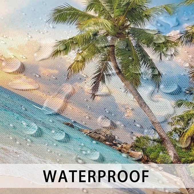 Throw Pillow Covers, Beach Tropical, 18 x 18 Inch, Set of 2 | Ocean Coastal Farmhouse Outdoor Waterproof Square Cushion Case Garden Decorative Pillows for Couch Patio