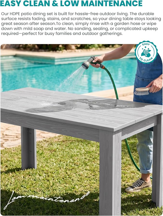 SERWALL 59" Outdoor Dining Set for 8, Light Gray | Include 2 Rectangular Tables and 8 Armrest Chairs, All Weather Dining Sets for Garden, Backyard