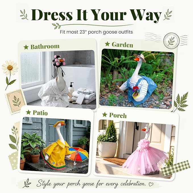 GIGALUMI 19" Porch Goose Statue, Durable Resin Garden Decor Hand-Painted | Animal Sculpture Indoor Outdoor, Patio Lawn Yard Art Ornaments, Birthday Housewarming Gift for Women Mom Grandma Friends