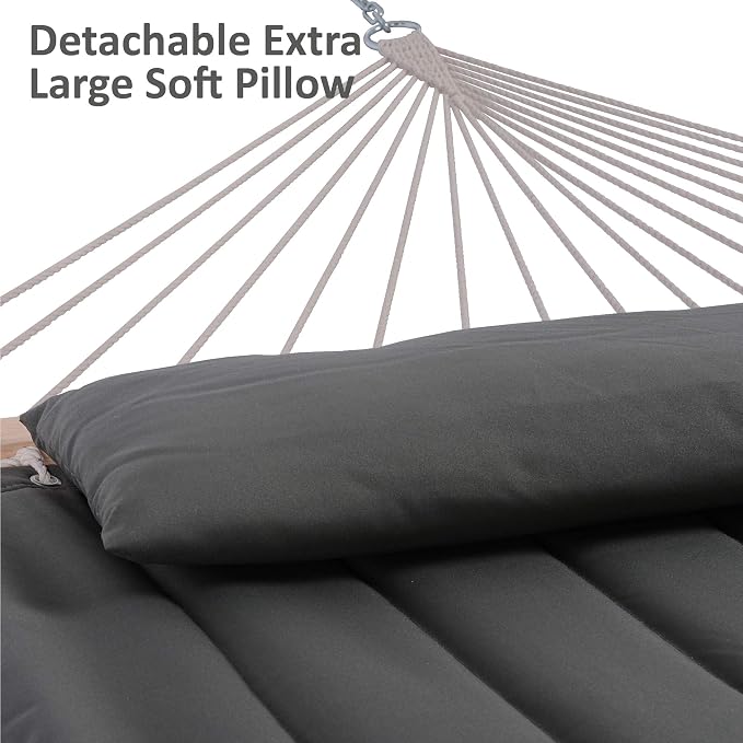SUNCREAT Hammocks Double Hammock with Adjustable Wooden Stand Included, Outdoor Hammocks for Outside, 475 lbs Capacity, Dark Gray