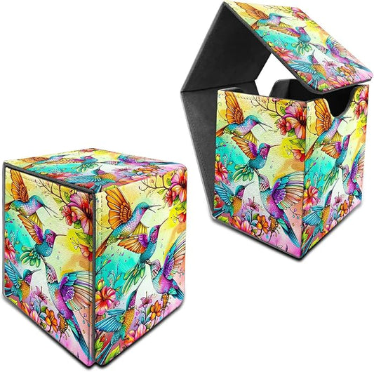 Deck Box for MTG, Cards Storage Box Fits 120+ Sleeved, Leather Medium Size Strong Magnetic Closing Card Case for Board Games Magic TCG CCG Baseball Collection, Four Birds Flowers
