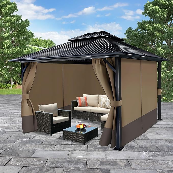 COWVIE 4-Panel 10' x 12' Gazebo Replacement Curtains, Patio Privacy Sidewalls with Double Zipper, Replacement for Outdoor Gazebo Canopy (Curtain Only)