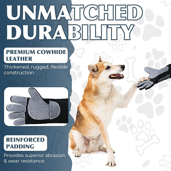 HANDLANDY Animal Handling Gloves, Bite Proof for Cat Dog Handling | Puncture & Scratch Resistant Leather Gauntlet Gloves for Dogs, Cats, Birds, Falconry, Gardening