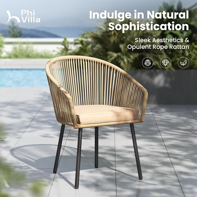 PHI VILLA 9pc Outdoor Dining Set, 83" Rectangle Table & 8 Rattan Chairs | Outdoor dining set for 8, Metal table with umbrella hole, Cushioned brown wicker chairs. Modern design for patio, deck, porch