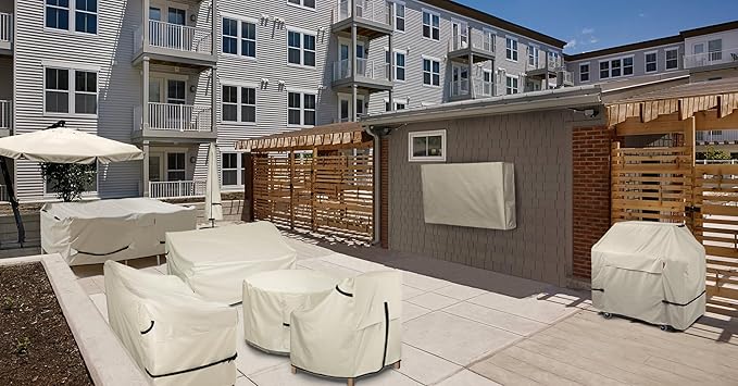 Porch Shield Patio Table Cover - Waterproof Outdoor Dining Table and Chairs Furniture Set Cover Rectangular - 108 x 70 inch, Beige