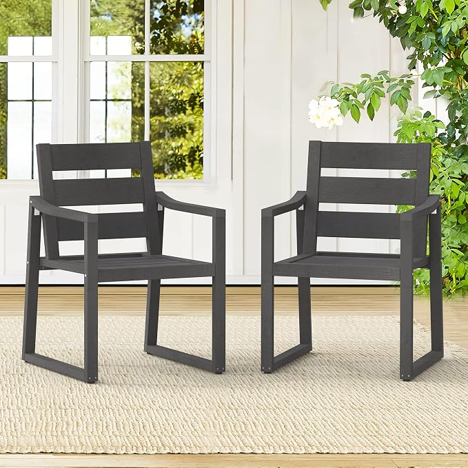 Cozyman HDPS Outdoor Dining Chairs Set of 6, 350 LBS, Patio Dining Chairs with Armrest, All Weather Outdoor Kitchen Chairs with Square Frame Legs for Outdoor Indoor, Lawn, Garden, Backyard, Dark Gray