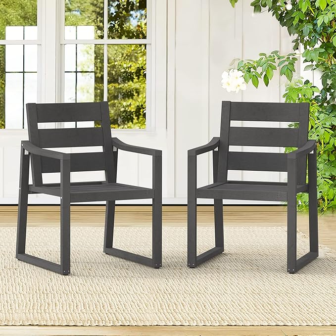 Cozyman HDPS Outdoor Dining Chairs Set of 6, 350 LBS, Patio Dining Chairs with Armrest, All Weather Outdoor Kitchen Chairs with Square Frame Legs for Outdoor Indoor, Lawn, Garden, Backyard, Dark Gray