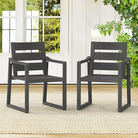 Cozyman HDPS Patio Dining Chairs Set of 2, 350LBS, with Armrest, All Weather Kitchen Chairs with Square Frame Legs for Indoor Outdoor, Lawn, Garden, Backyard, Dark Gray