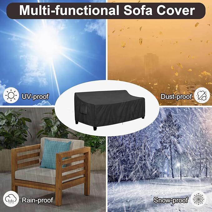 PureFit Outdoor Couch Cover Waterproof Patio Sofa Furniture Covers, 3-Seater Outdoor Cover with Air Vent and Handles, 78W x 35D x 35H Inches, Black