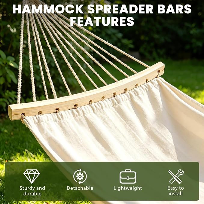 Hammock Spreader - Wooden Portable Support Bar Set, Detachable Hanging Bed Separator Rods, Outdoor Relaxation Accessories for Camping Backyard Patio Garden RV Balcony Tree Yard Park Summer