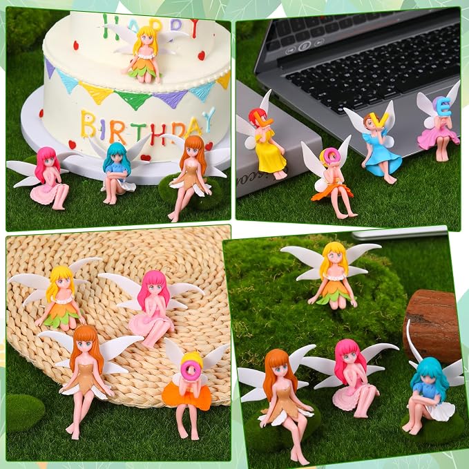 Miniature Fairy Figurines, 8 Pcs Hand-Painted Small Flower Fairies with Wings for Garden Decor, Cake Topper & Landscapes(Love)