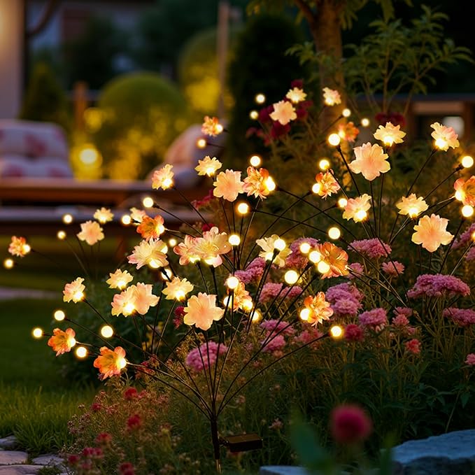 PEVOROS Solar Garden Lights, Warm White LED Swaying Solar Flowers Light for Outside, Waterproof Garden Decor, Outdoor Decorative Lights Yard, Patio, Pathway Decoration Gardening Gifts (8 Pack)