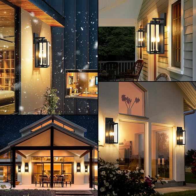 BesLowe 19” Large Outdoor Wall Light, 3-Light Exterior Porch Sconce, Black | Waterproof, Rust-Resistant, Durable Metal with Clear Glass, Standard E12 Socket, Easy to Install
