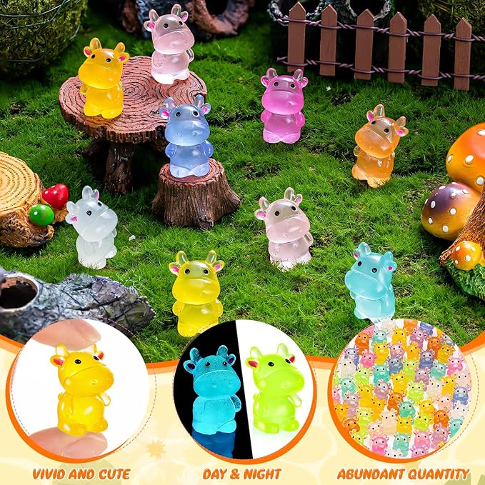 40PCS Luminous Mini Resin Cows Figurines, Mini Cows for Micro Garden | Cute Cow Figurines Glow in The Dark, Mini Cows for Micro Garden Landscape Dollhouse Ornamet Aquarium Cake Topper DIY