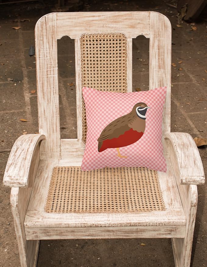 Caroline's Treasures BB7956PW1818 Chinese Painted or King Quail Pink Check Fabric Decorative Pillow Machine Washable, Indoor Outdoor Decorative Pillow for Couch, Bed or Patio, 18Hx18W