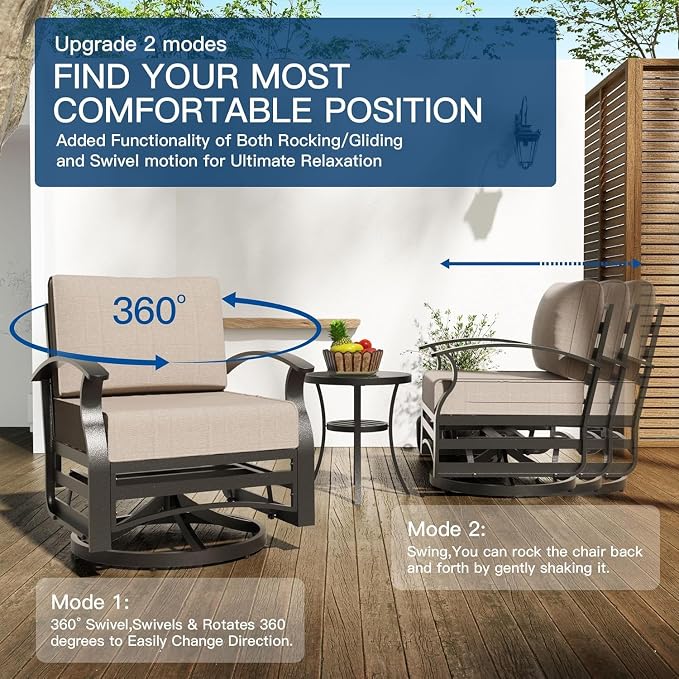 Kullavik Aluminum Patio Furniture Set,7 Piece Modern Metal Outdoor Patio Furniture w/5.1'' Thick Cushion,Swivel Chairs,Ottomans and Propane Fire Pit Table,Patio Conversation Sets for Porch,Deck,Sand
