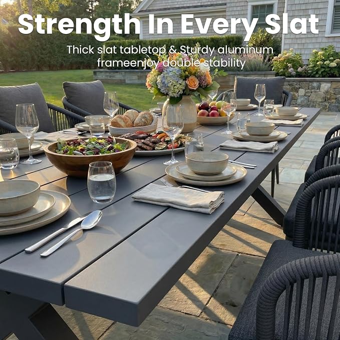 5-Piece Patio Dining Table Sets, Woven Wicker Dining Set with Rectangular Aluminum Table and Dining Chairs Modern Outdoor Dining Furniture Set for Outdoors and Indoors