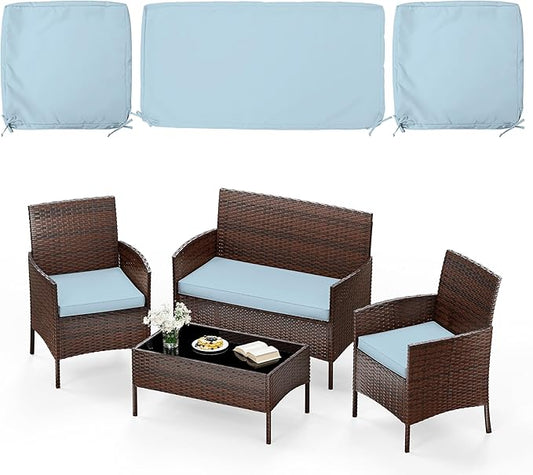 3 Pack of Outdoor Seat Cushion Replacement Set Suitable for 4 Pieces of Wicker Rattan Furniture Terrace Guest Set Sofa Chair (36x18x2, 18x18x2), Only Cover