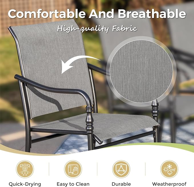 MIXPATIO 5 Piece Patio Dining Set, 4 x Textilene Dining Chairs, 42" Square Outdoor Dining Table with 1.57" Umbrella Hole, for Garden Lawn Porch and Backyard Poolside, Grey