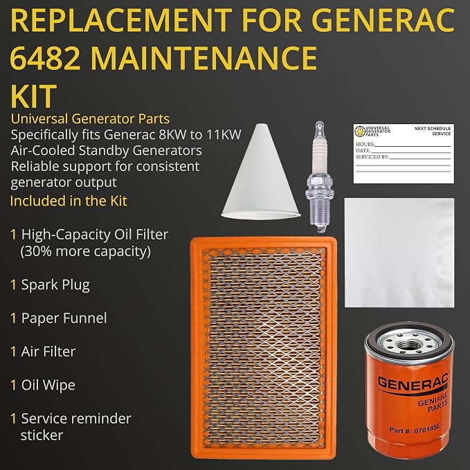 6482 Scheduled Maintenance Kit Home Standby Generators with 8 kW 410cc with UGP Replacement for Air Filter 0E9371AS