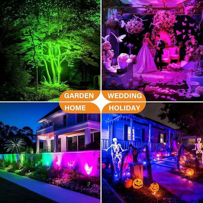 Spotlight Outdoor RGBW Low Voltage Landscape Lights Outdoor,10W Color Changing Landscape Light with Remote Control,12V-24V Waterproof Outdoor Spot Lights for Yard House Garden Tree(4 Pack)