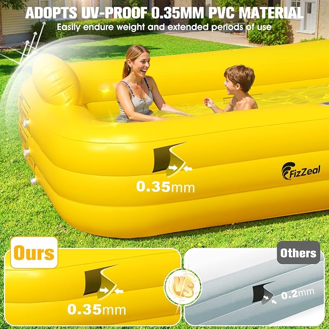 FizZeal Inflatable Pool with Lights,Solar Duck Inflatable Swimming Pool for Kid,Blow Up Pool for Adults,Large Inflatable Kiddie Pool,Durable Thickened Family Inflatable Kid Pool for Backyard 99*62*21