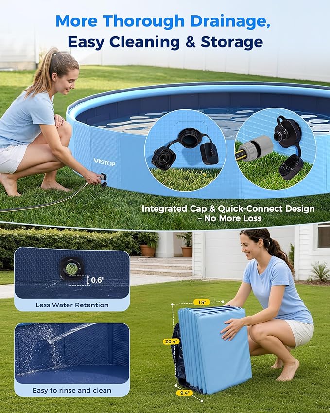 VISTOP 117" Extra Large Dog Pool with Sprinkler, Heavy Duty Foldable Hard Plastic Kiddie Pool, Non-Slip Collapsible Swimming Pool for Dogs, Kids & Pets, Portable Outdoor Backyard Water Play Tub