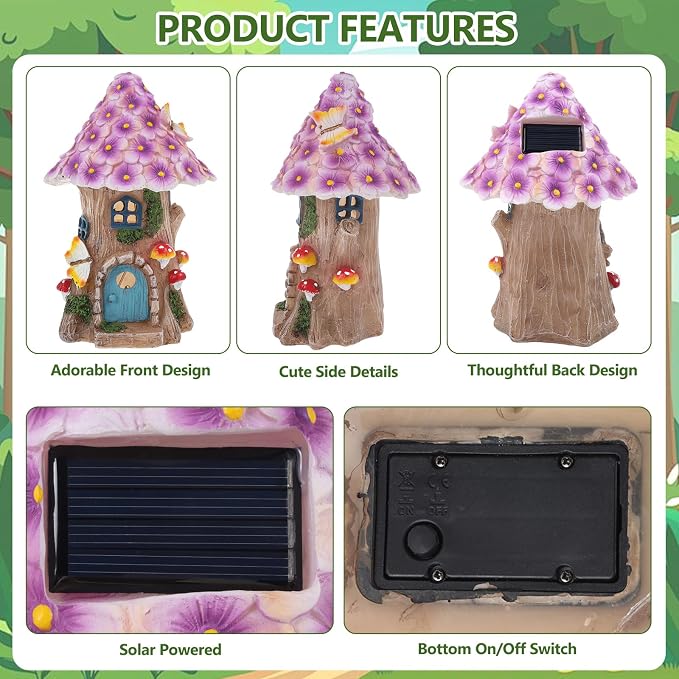 60 Pcs Solar Fairy Garden House Resin Kit | with Lighted Cottage Miniature Fairy Garden Accessories Set for Outdoor Patio Yard Planter Decor DIY Fairy Garden Kit (Fairy)