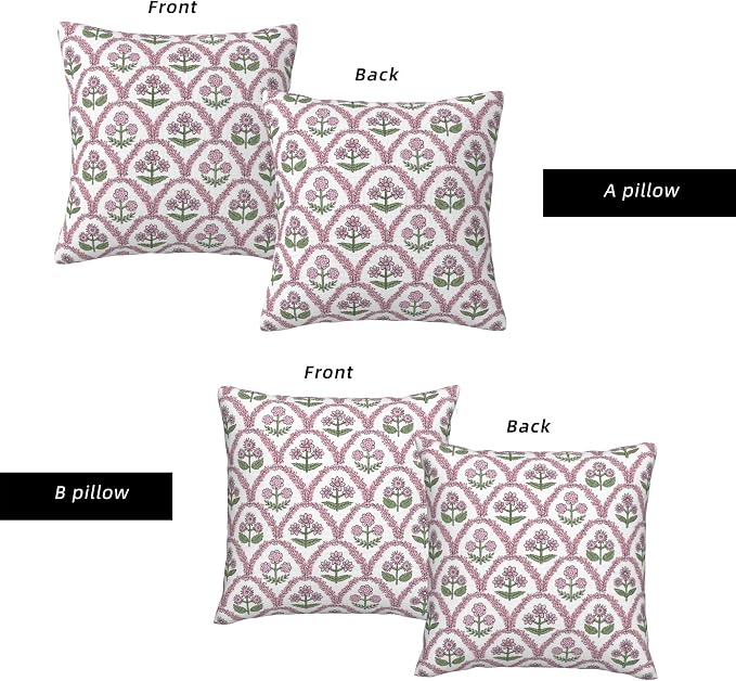 Floral Block Print Pillow Cover 18x18 Inch Set of 2, Boho Farmhouse Waterproof Outdoor Pillows, Spring Decor Throw Pillows for Patio, Summer Garden Decor