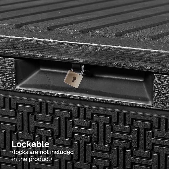 90 Gallon Large Outdoor Storage Box, Black Maze-Pattern Resin Deck Box with Wheels & Side Handles, Lockable Waterproof UV-Resistant Patio Storage Container for Tools, Cushions, Toys, Garden Accessorie