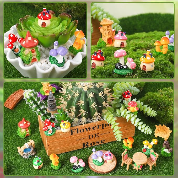 32 Pcs Fairy Garden Accessories Mini Fairy Figures | Miniature Table and Chairs Bridge Mushroom Lighthouse Water Well Pond Landscape OrnamentKit for DIY Garden Potted Desk Decor