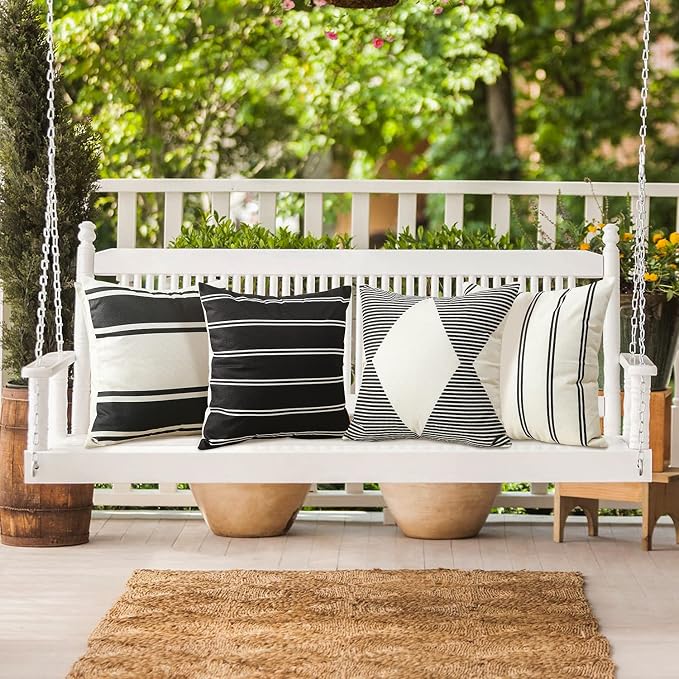 OTOSTAR Decorative Outdoor Throw Pillow Covers 16x16 Inch Waterproof Geometry Pillow Cover Garden Cushion Case Patio Outdoor Pillows Shell for Couch Indoor Tent Park Furniture Balcony Set of 4 (Black)
