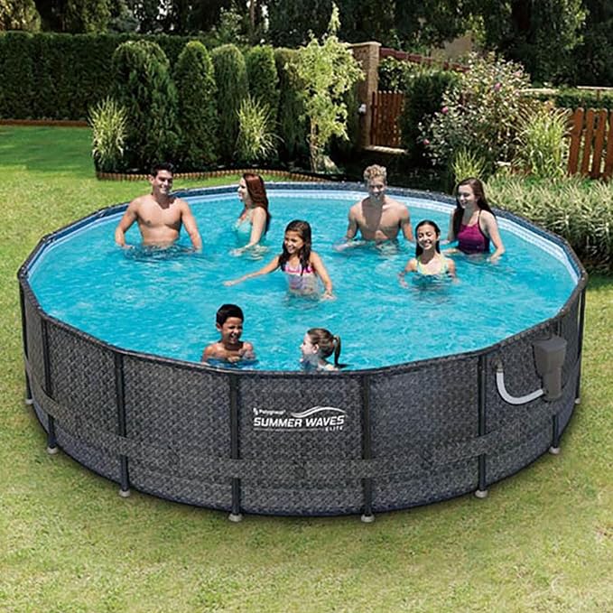 Summer Waves P4A01648B 16ft x 48in Above Ground Frame Outdoor Swimming Pool Set w/ Filter Pump, Pool Cover, Ladder, Ground Cloth, & Maintenance Kit