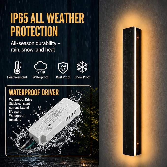Modern Outdoor Wall Light 2pack 24in, 4.33in Width, Dimmable LED | 2400LM for Garage Front Door Porch, IP65 Waterproof Outdoor Sconce, Cover All Jbox, 3000K-6000K Adjustable, Matte Black