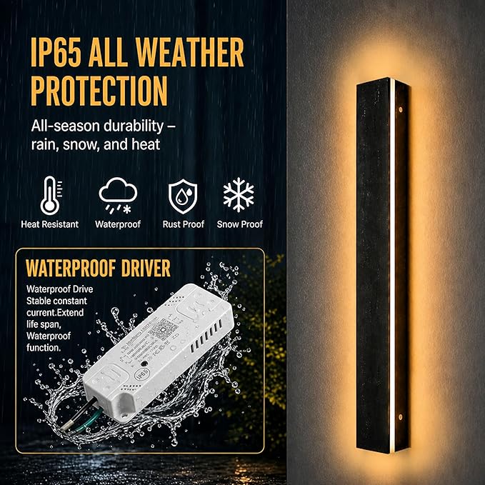 Modern Outdoor Wall Light 1pack 39in, 4.33in Width, Dimmable LED | 2000LM for Garage Front Door Porch, IP65 Waterproof Outdoor Sconce, Cover All Jbox, 3000K-6000K Adjustable, Matte Black