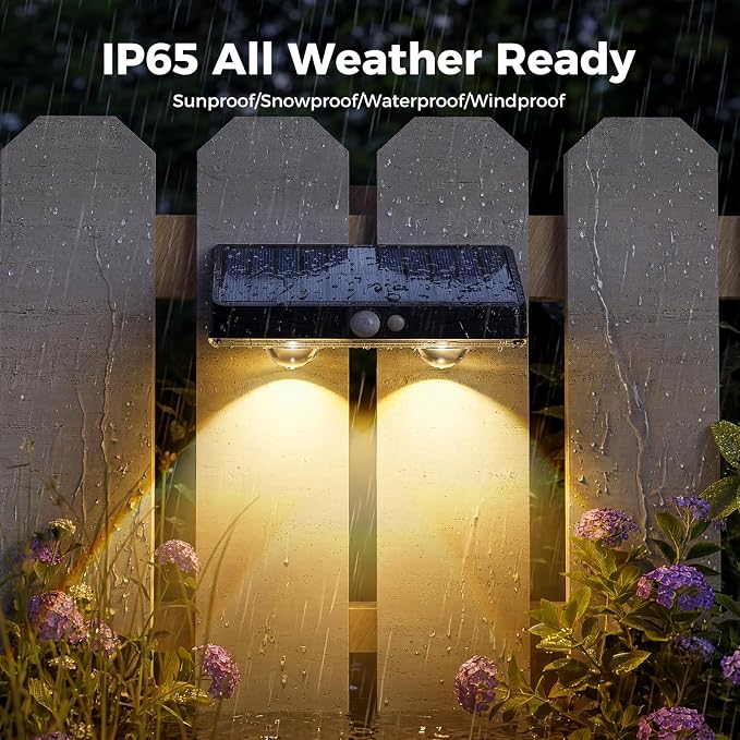 kolpop Solar Fence Lights Outdoor with Motion Sensor,Fence Lights Solar Powered,IP65 Waterproof,3 Modes LED Solar Lights for Patio,Backyard,Railing,Wall,Nighttime,Party,Pool,6 Pack,Warm White