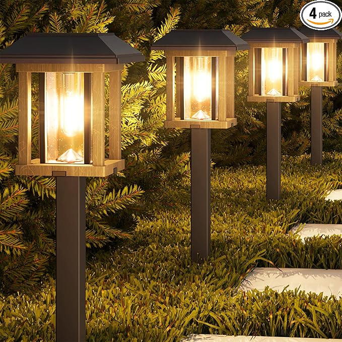 XMCOSY+ Solar Pathway Lights Outdoor, 25 LM LED Garden Lights with Seed Glass, 2-Tone/Colour, Waterproof Solar Powered Decorative Lighting for Yard Landscape Driveway Walkway (Warm White)