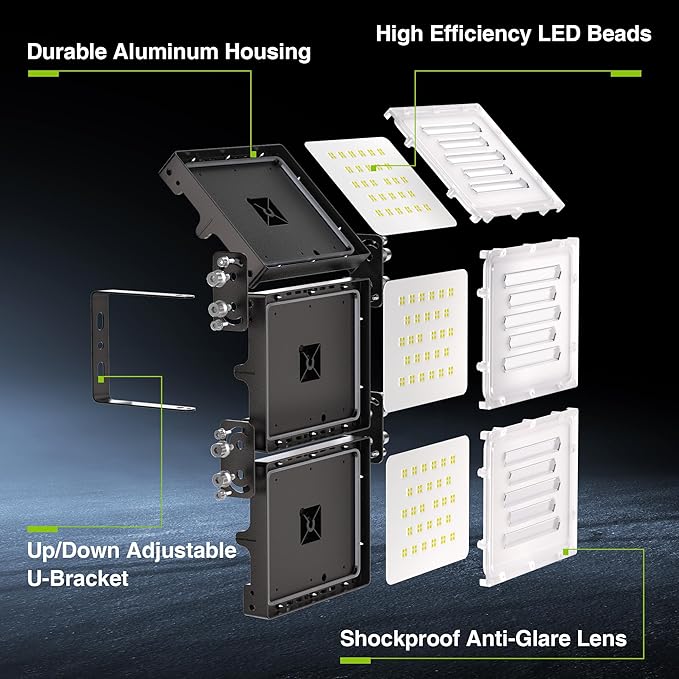 STASUN 300W LED Flood Light, Mini Series Outdoor Floodlight, 30000LM 6000K Daylight White, IP66 Waterproof, 3 Adjustable Heads, Exterior Flood Lights for Backyard, Driveway, Garage, Patio, Barn