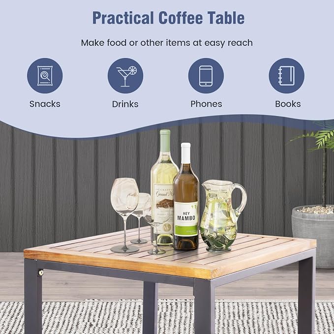Tangkula 5 Pieces Acacia Wood Patio Furniture Set with Ottomans, Outdoor Conversation Set with Soft Cushions and Coffee Table for Poolside, Garden, Balcony and Backyard, Navy