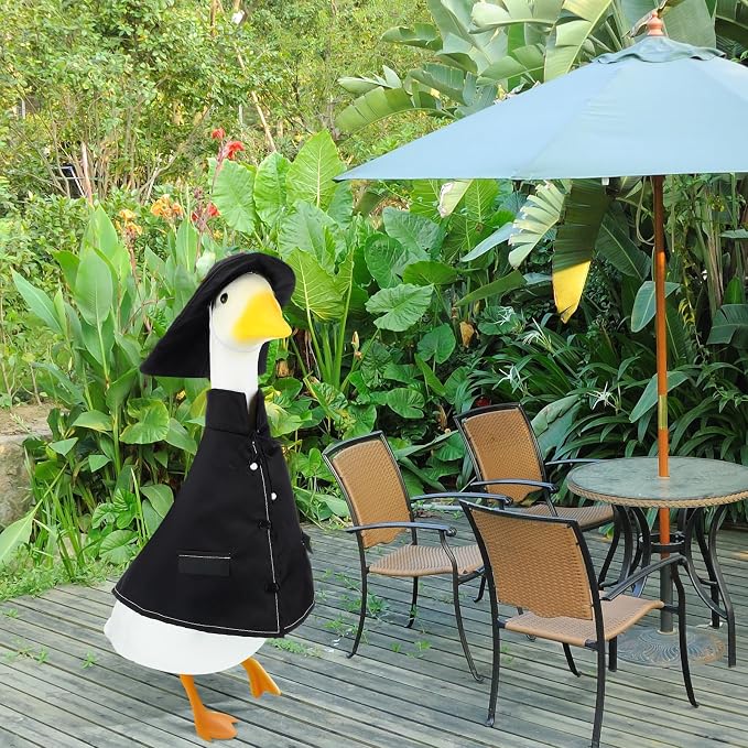 Porch Raincoat Goose Outfit - Lawn Goose Costume for 23'' High Cement Statue Cute Yard Clothes Black Patio Outdoor Garden Decoration