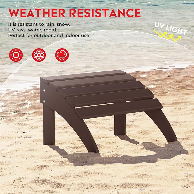Costaelm Lakeview 4-Piece Outdoor Patio HDPE Adirondack Chairs with Ottomans and Cup Holder Set, Dark Brown