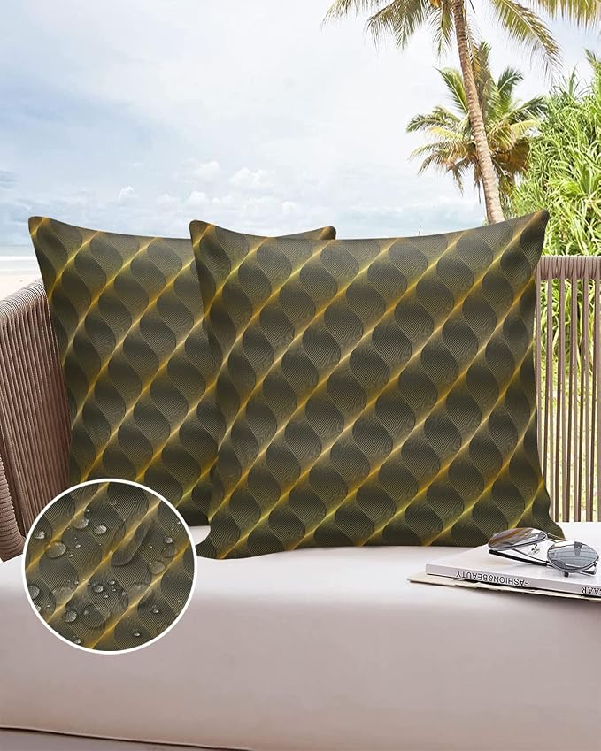 Outdoor Waterproof Pillow Covers Set of 2, Abstract Geometric Gradient Brown Retro Pattern Patio Throw Pillow Covers, Decorative Cushion Case for Couch Sofa Furniture Garden, 16x16 Inch