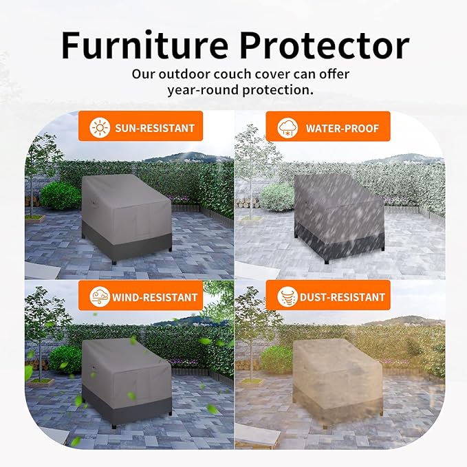 Easy-Going Outdoor Chair Cover Waterproof, Heavy Duty Patio Chair Cover, Windproof Outdoor Furniture Cover with Air Vent (2 Pack-32Wx37Dx31H inch, Gray/Dark Gray)