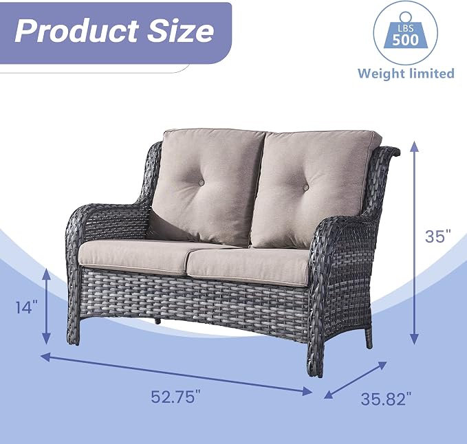 HUMMUH 5 Pieces Outdoor Furniture Patio Furniture Set Wicker Swivel Patio Chairs with 2 Seater Outdoor Sectional Sofa/Patio Loveseat with Ottomans