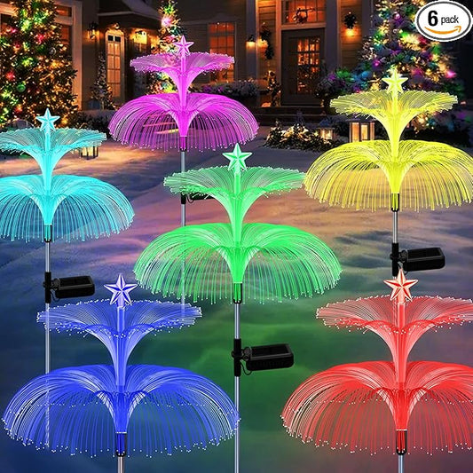 MRHEPHAESTUS Solar Garden Lights, 6 Pack Solar Star Jellyfish Lights 7 Color Changing Fiber Optic Light Gardening Gifts for Mom Grandma Women, Flower Light for Outdoor Yard Garden Decor