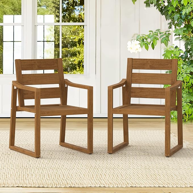Cozyman HDPS Outdoor Dining Chairs Set of 6, 350 LBS, Patio Dining Chairs with Armrest, All Weather Outdoor Kitchen Chairs with Square Frame Legs for Outdoor Indoor, Backyard, Teak Color-Oil Printed
