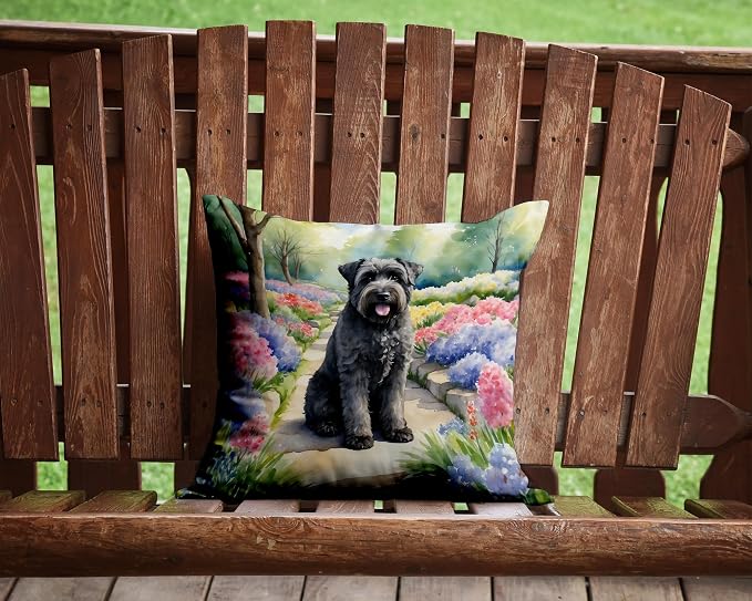Caroline's Treasures Bouvier des Flandres Spring Path Throw Pillow Machine Washable, Indoor Outdoor Decorative Pillow for Couch, Bed or Patio, 14Hx14W