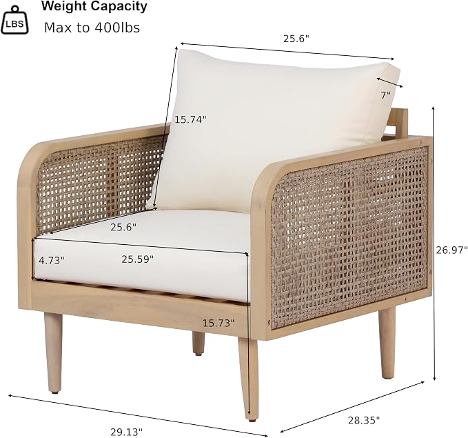 Christopher Knight Home Edward 4 Piece Patio Furniture Set with 3-Seater Sofa, Club Chairs And Coffee Table, 5 Seater Outdoor Acacia Wood Conversation Set, Patio Sofa Set, Light Teak+Light Brown+Cream