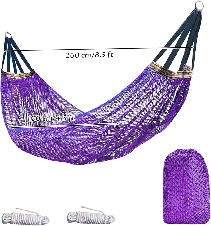 Hammock Camping, Breathable Mesh Portable Hammock, Anti-roll Outdoor Hammocks for Adults, Includes Storage Bag Purple